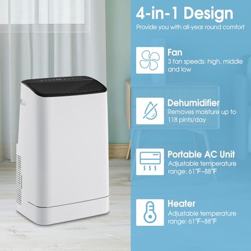 KOTEK Portable Air Conditioner with Heat, up to 800 Sq.Ft, 15000 BTU 4-in-1 AC Unit for Bedroom with Auto Swing, APP/Remote Control, Window Kit, Sleep Mode & 24H Timer for Home & Office
