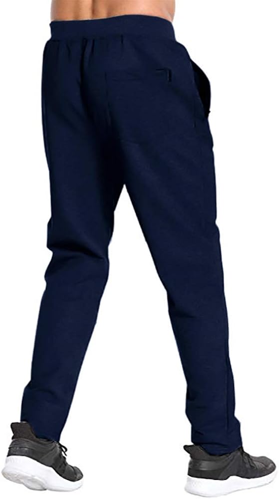 FASKUNOIE Men's Elastic Joggers Open Bottom Running Pants Comfortable Casual Trousers with Zipper Pockets: Clothing