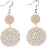 Zhang shine Handmade Polymer Clay Rattan Flower Earring for Women Cute Geometric Boho Drop Dangle Earrings Lightweight Dainty Jewelry Gift