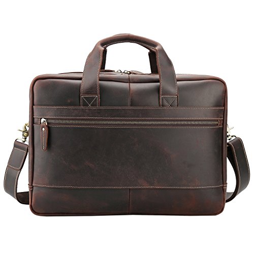 Polare Men's Full Grain Leather 17'' Briefcase Laptop Business Bag with