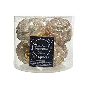 Christmas-Decorations 6 kerstballen glas grote dennenappels champagne