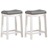 Angel Line Cambridge bar stools, 24" Set of 2, White with Gray Cushion