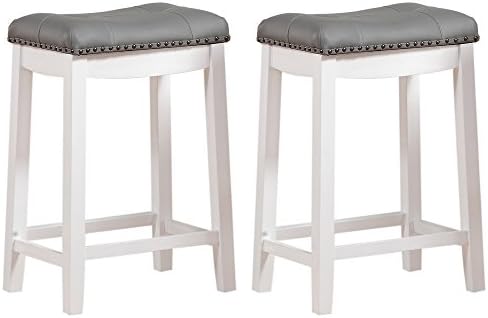 Angel Line Cambridge Bar Stools 24" Set Of 2 White With Gray Cushion
