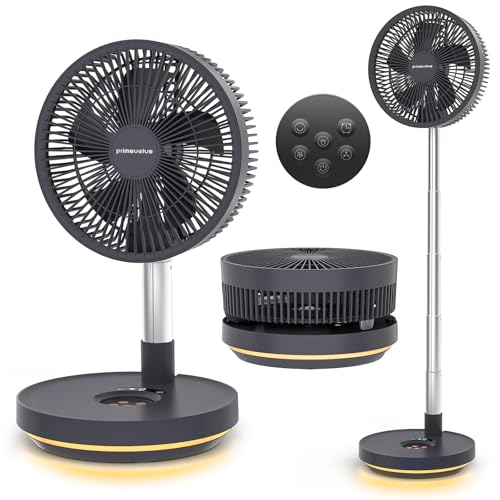 Primevolve Tragbarer, wiederaufladbarer, oszillierender Ventilator, batteriebetrieben, höhenverstellbar, USB, für Zuhause, Büro, Outdoor, Camping, Rei
