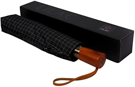 LILAC Folding Gift Umbrella Auto Open Close Compact Travel Umbrellas Windproof Waterproof Anti UV UPF50+ for Easy Carrying Black