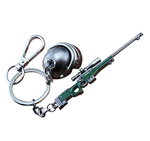 AeroStark Pubg Keychains Guns & Helmet (AWM Gun Green & Helmet Level 3)