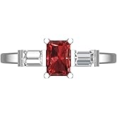 Clara Pucci 14K Solid Gold Engagement Ring for Women | 0.8 cttw Garnet Emerald Cut Three-Stone | Real White Gold Wedding Ring