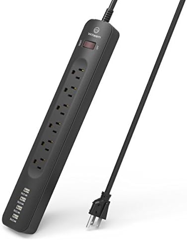Witeem Surge Protector Power Strip 6 AC Outlets and 4 USB Charging Ports with 6 Feet Extension Cord for Home / Office -Black
