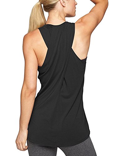 Locryz Womens Cross Back Yoga Shirt Activewear Workout Clothes Racerback Tank Top (M, Black)
