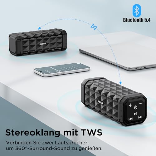 BUGANI Portable Bluetooth Speaker 5.4 Bluetooth Speaker 30H Autonomy | 24W Bluetooth Speakers, IPX5 Waterproof Bluetooth Speaker, TWS Pairing, USB, AUX, Party/Travel/Outdoor