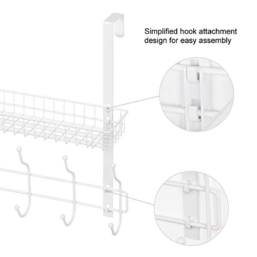 RZChome Upgrade Over The Door Hook Shelf Organizer 5 Hooks with Basket Storage Rack for Coats & Towels - Thumbnail 5