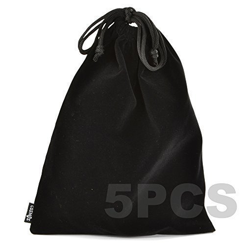 Cosmos ® Set of 5 Premium Black Travel Carry Drawstring Headphones Pouch Bag Home