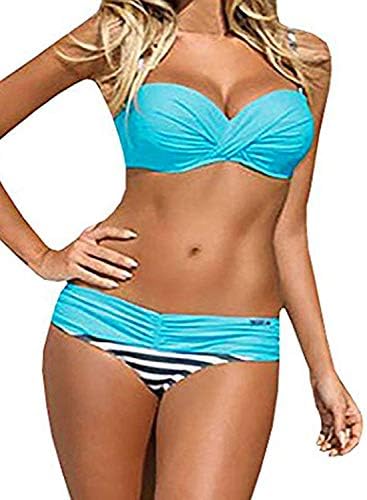 Women Color Block Bikini Swimsuit Two Pieces Swimwear Push up Bathing Suit