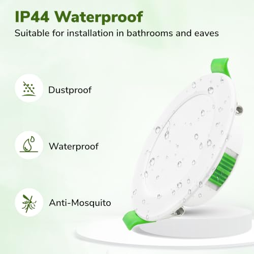 Laiebri Pack de 6 Focos LED Empotrables Extra Planos 25mm, 6W 600LM Regulable 3 Intensidades sin Regulador, 2700K 4000K 6000K, IP44 Ojos de Buey LED Techo, Corte Ø58-68mm 230V, Blanco