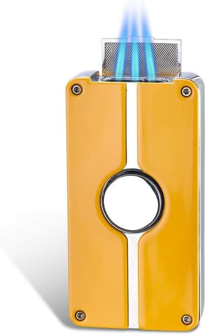 KOOWLUK】Windproof Inflatable Lighter Metal Lighter Moxibustion Moxa Lighter Trebling Flame torch with Strong Firepower Visible Residual Gas Volume Puncher-Sold WITHOUT butane(Orange)