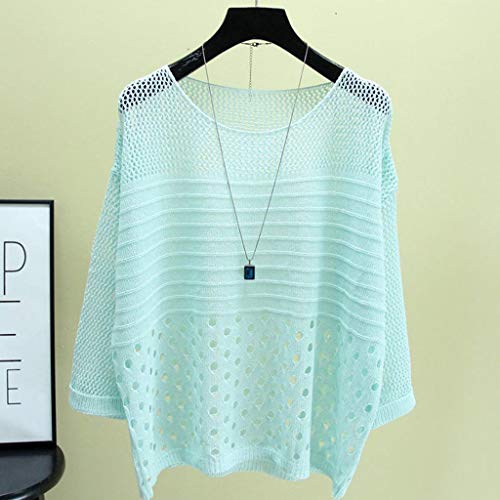 Flowy Tank Tops for Women, Yezijin Women Hollowing Out Leisure O-Neck Tops Knitting Half Sleeve T-Shirt Blouse Mint Green
