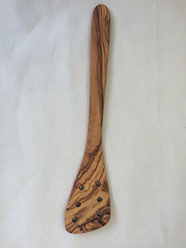 Olive wood Spoons and Salad Servers (Olive Wood 14"/36 cm Curved Spatula with Holes)