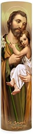 Saint Joseph, LED Flameless Devotion Prayer Candle, Religious Gift, 6 Hour Timer for More Hours of Enjoyment and Devotion! Dimensions 8.1875" x 2.375"