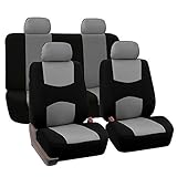 FH Group Universal Fit Full Set Flat Cloth Fabric Car Seat Cover, (Gray/Black) (FH-FB050114, Fit Most Car, Truck, Suv, or Van)