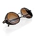 Cyber Goggles Steampunk Sunglasses Vintage Retro Mirror lens Round Glasses Brown Frame Reflective Lens + Hard Protective Eyeglasses Case