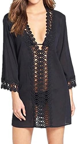 Aoqueen Fashion Womens Fashion Summer Hollow Floral Lace Swimwear Kimono Cover Ups Black Large
