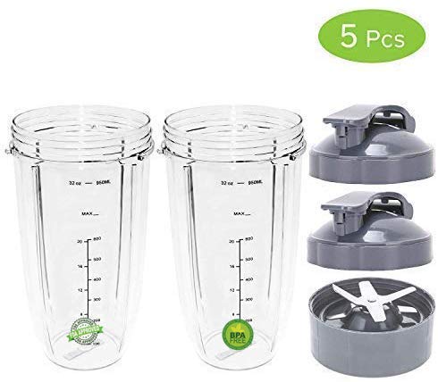 Replacement NutriBullet 32 Oz Cup with Flip Top to Go Lid for Nutri Bullet 600W 900W (2 Pack) by Pro Blade