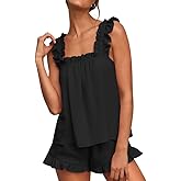 Marvmys Womens Pajamas Set 2 Piece Ruffle Bridal Cute Pajamas Sexy Tank Top and Shorts Bride Sleepwear Set S-2XL