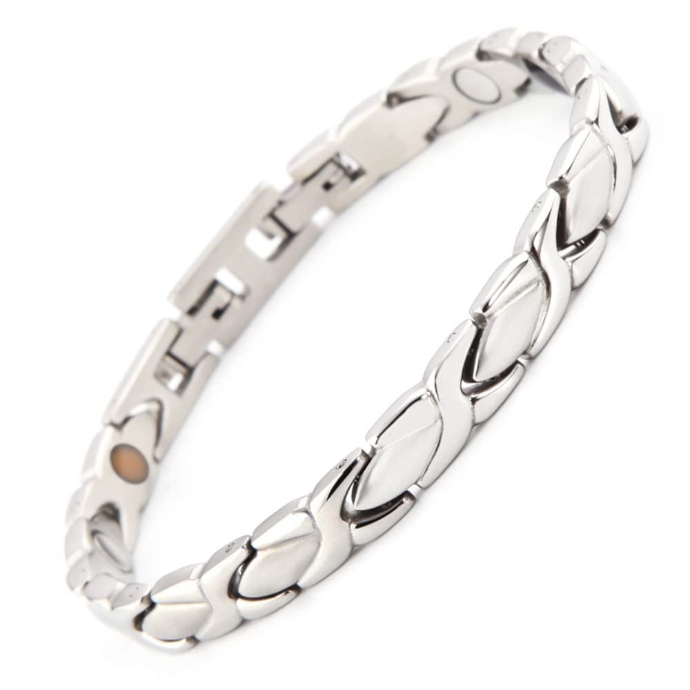 HAQI Titanium Magnetic Bracelets for Women and Men X-shaped Interconnection 5-Elemental Powerful Germanium Magnetic Wristband with Removal Tool and Gift Box (7.8inch, Silver)