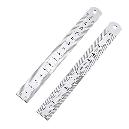 Juland 6 PCS Stainless Steel Ruler Office Metal Ruler with Convenient Storage Case Perfect Straight Edge for Easy Measurements - 6" /15CM - 20mm Wide x .0.5mmThick
