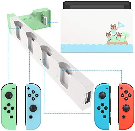 Cargador de controlador para Joy Con compatible con Nintendo Switch & Switch OLED Model, base de carga USB para control remoto JoyCons con indicador LED, verde claro y blanco
