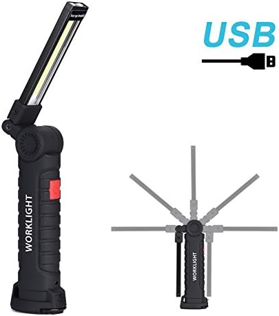 [2018 Upgraded] Led work light, COB work light USB Rechargeable(1800mAh 300LM 3W) with Magnetic Base Inspection Lamp for Car Repairing, Workshop, Garage, Camping, Emergency[Collapsible,Big One]