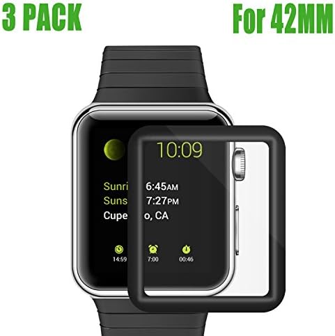 Apple Watch 42mm Screen Protector [Black Edge], KinPond Updated Version Ultra HD Film Screen Protector [Anti-Bubble] [Smudge Free] for Apple Watch 42mm (full-3pack)
