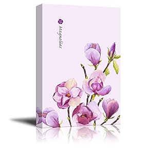 Canvas Wall Art - Watercolor Style Pink and Purple Magnolias Flowers - Giclee Print Gallery Wrap Modern Home Art Ready to Hang - 12x18 inches