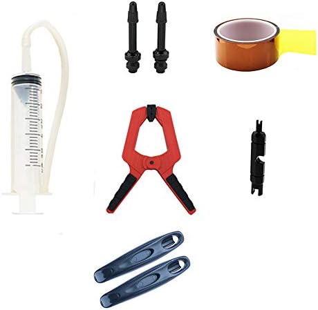 DRIFT MANIAC Tubeless Repair Tool Kit For Bike,With Presta Tubeless Valves,Tape,Injector,Tire Clamp,Tire lever,Valve Core Tool (red, 22mm)