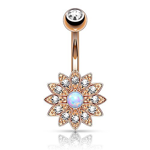 Bodyj4you jeweled created-opal flower rose goldtone belly button …