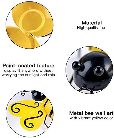 Colorful metal wall art set featuring whimsical bees, suitable for backyard decor.