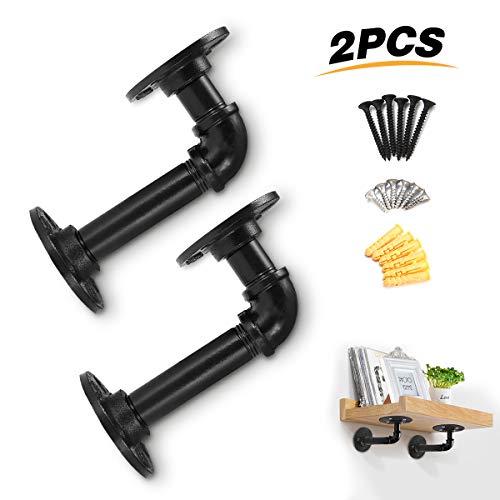 king do way Industrial Black Iron Pipe Bracket Wall Mounted Floating Shelf Hanging Wall Hardware Decor for Farmhouse Shelving Hardware Heavy Duty (2pcs)