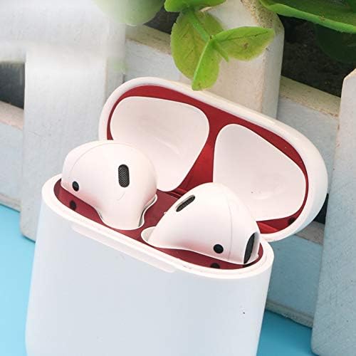 Dust Guard for AirPods, 18K Gold Plating Dustproof Protection Sticker Metallic Charging Case Protector Shell Skin Cover (Red)