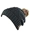 Women's Fur Pompom Fleece Lined Knitted Slouchy Beanie Hat (GRAY)