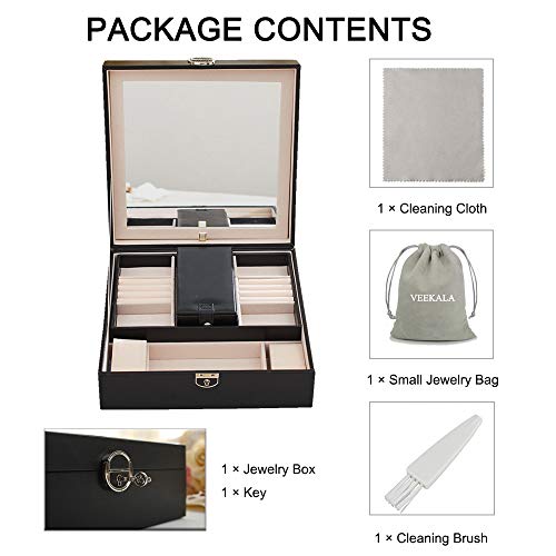 VEEKALA Two Layer PU Leather Large Jewelry Holder Display Storage Case with Lock