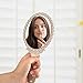 Tinland Hand Mirror with Handle Vintage Handheld Mirror Personal Vanity Makeup Compact Beauty Salon Mirror 9.8x4.5in(Ivory White)