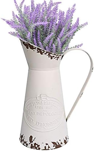 Yoillione French Pitcher Vase Vintage Pitcher Vase Metal Farmhouse Pitcher Vase Decorative Jug Flower Pitcher For Vase Decor White
