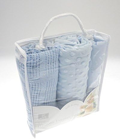 3PC BLUE MOSES BASKET SET BABY BEDDING KIT * CELLULAR BLANKET BUBBLE BLANKET FITTED SHEET…