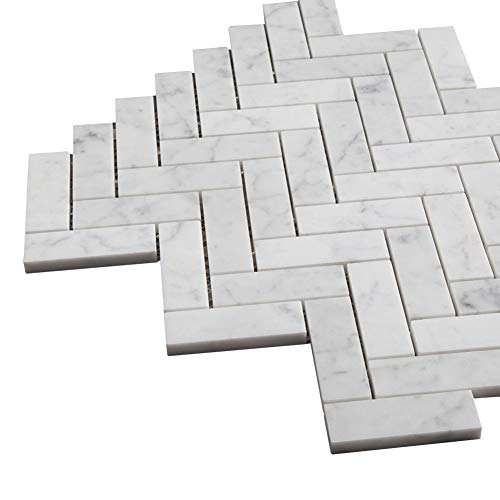 Diflart Italian White Carrara Marble Mosaic Tile Polished, 5 Sheets/Box (1×3 Herringbone)