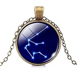 Jiayiqi Bronze 12 Constellation Glass Pendant Chain Necklace
