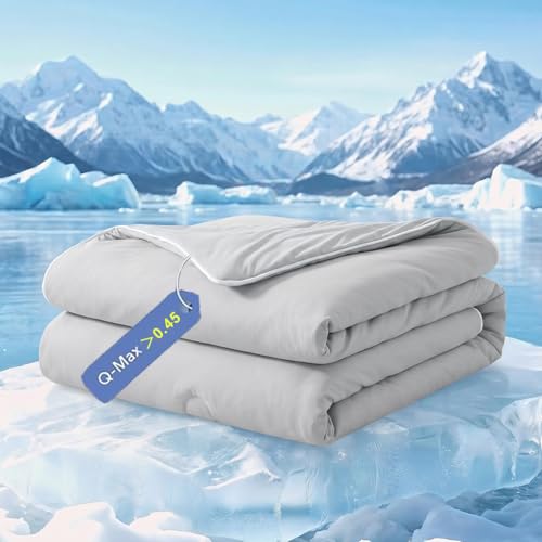 Soifox Cooling Blanket 150 x 200 cm - Summer Blanket with Q-Max > 0.45 Arc-Chill Cooling Fibre, Lightweight & Breathable Duvet Without Cover for Night Sweaters Double-Sided Cooling Blanket, Grey