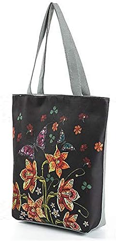 LA HAUTE Canvas Tote Bags Lovely Flower Print Summer Beach Handbags Shoulder Bags Large Shopping Bags (Color13) - Image 4