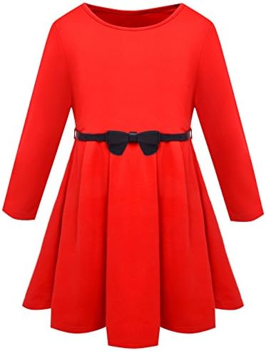 Kids Girls Dress Long Sleeve Cotton Pleated Princess Dresses With Belt Size 6 X 7