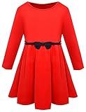 Fly Rain Girls Dress Long Sleeve Cotton Pleated Princess Dresses With Belt Red Size 6