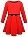Fly Rain Girls Dress Long Sleeve Cotton Pleated Princess Dresses With Belt Red Size 6